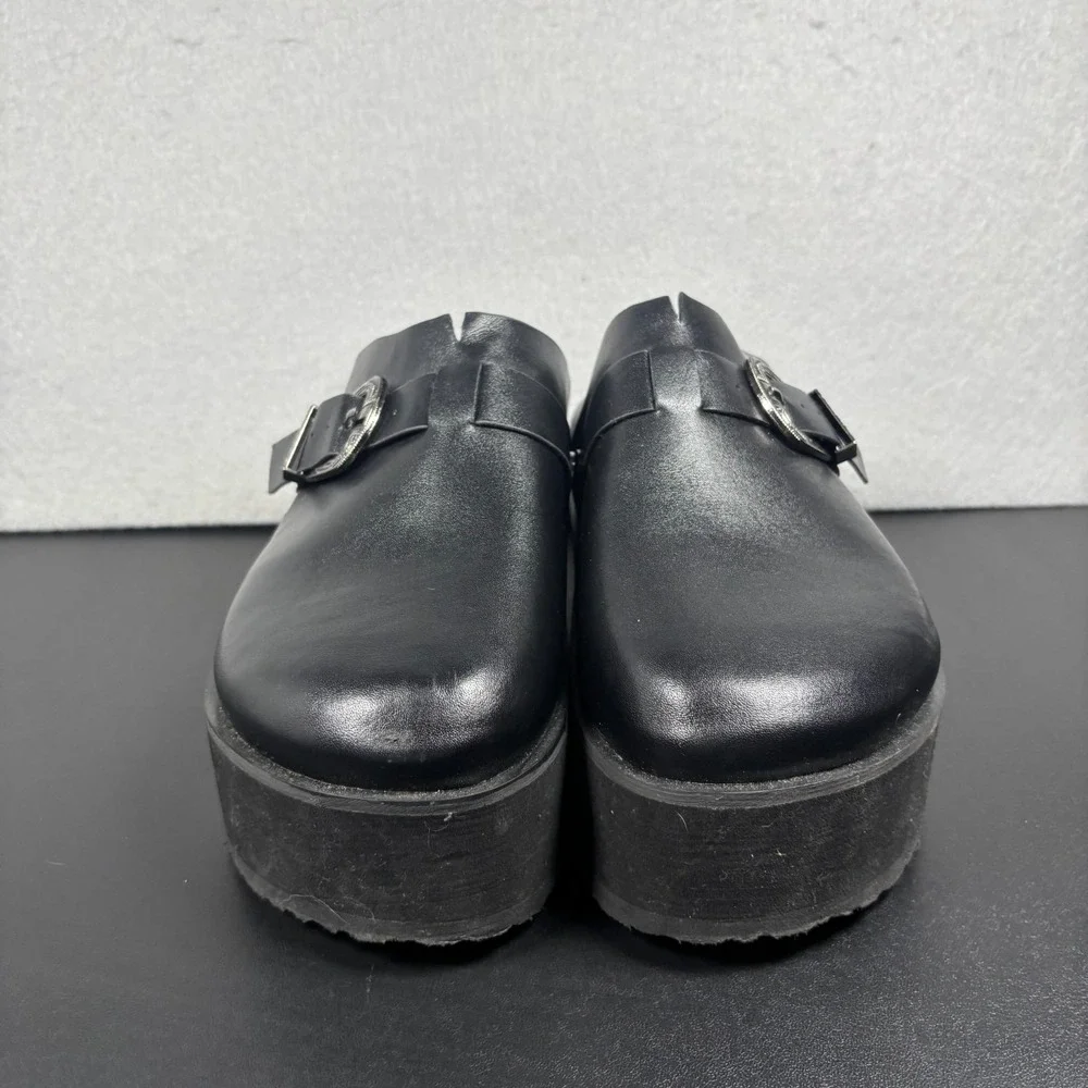 Womens Black Platform Clogs Size 10 Buckle Mules Goth Grunge Chunky Slip On Shoe